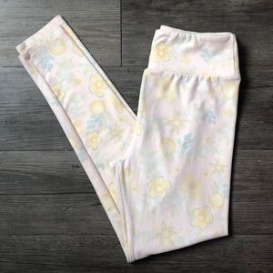 LuLaRoe One Size OS Floral Leggings Pink Yellow